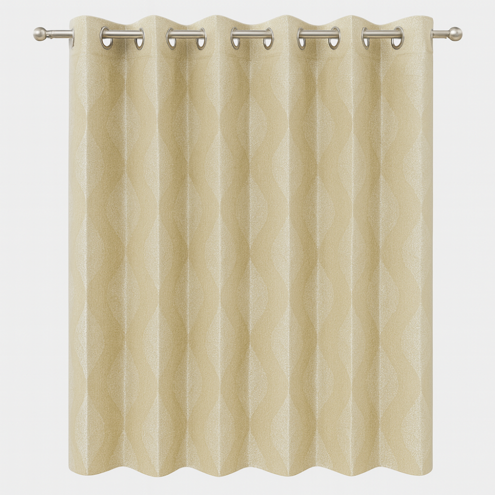 Premium Ready Curtain – Beige Jacquard  Mirage Wave Design