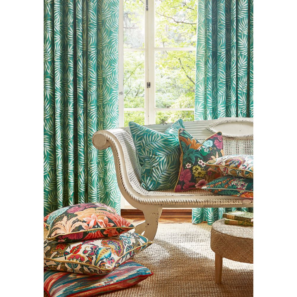GOA JADE GREEN LEAVES MAHARAJA PT PRINTED CURTAIN CUSHION COVER FABRICS