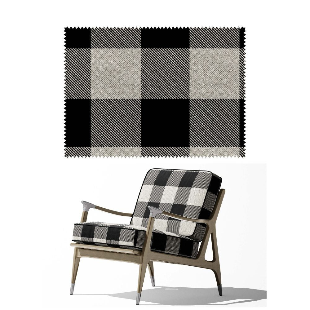 CARBON UPHOLSTERY POLYESTER JUTE CHECK BLAK AND WHITE  FABRIC RF 212