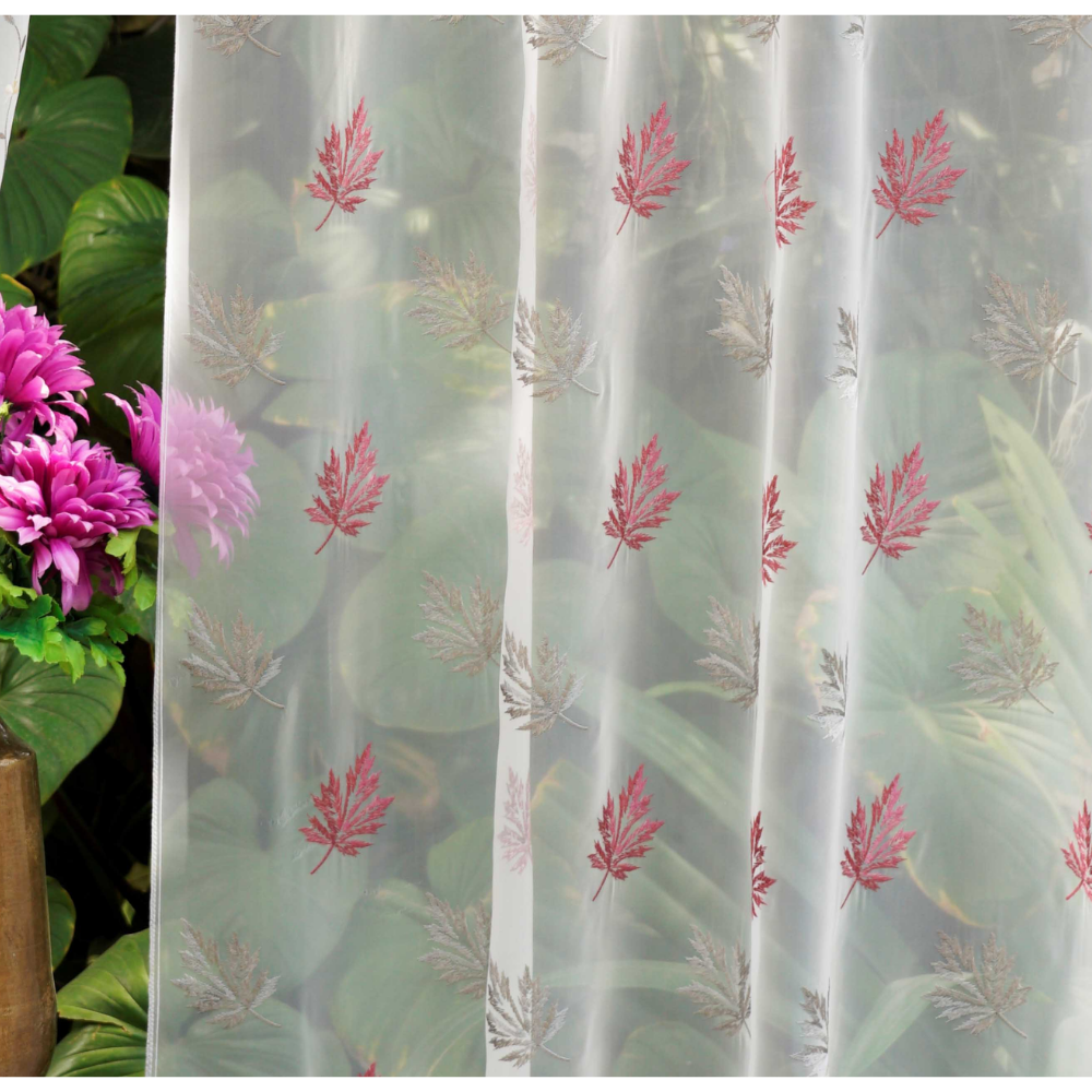 EMBROIDERY MAJESTIC MAPPLE LEAF POLYESTER  SHEER CURTAIN  FABRICS B