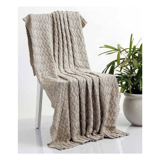 Criss Cross Knitted AC Throw Blanket light beige Melqange 100% cotton