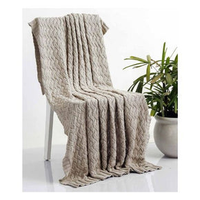 Criss Cross Knitted AC Throw Blanket light beige Melqange 100% cotton