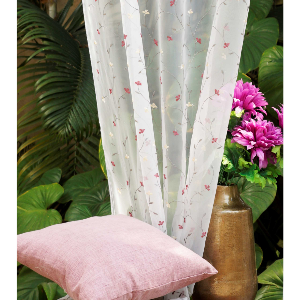 EMBROIDERY MAJESTIC LEAF ALLOWER POLYESTER SHEER CURTAIN FABRICS  B