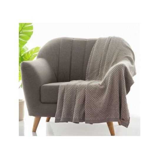 Tiny check Throw Knitted AC Throw Blanket gray natural  100% cotton