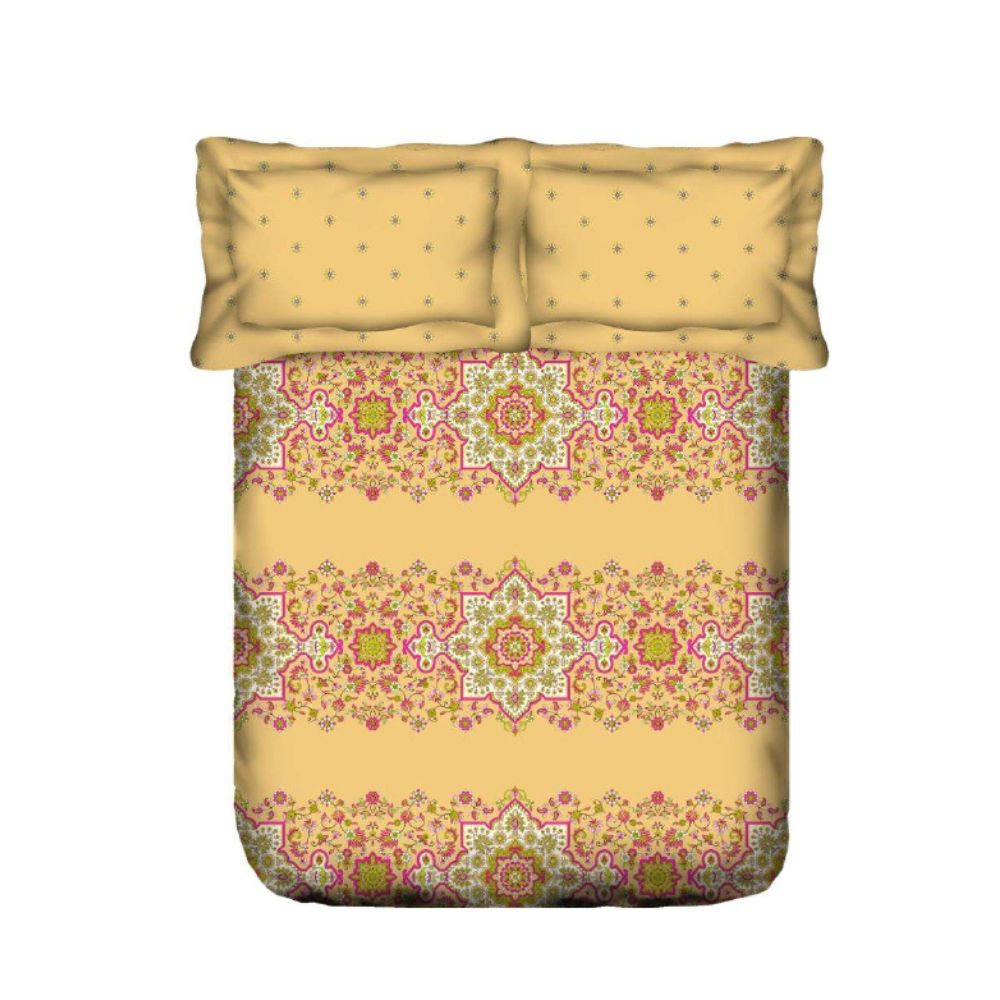 STELLAR GEOMETRIC YELLOW SUPER SOFT PRINTED COTTON DOUBLE  BEDSHEET