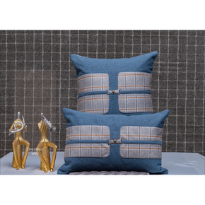 Printed Cushion Cover With Metal Attachment  Flap Zip Light Blue