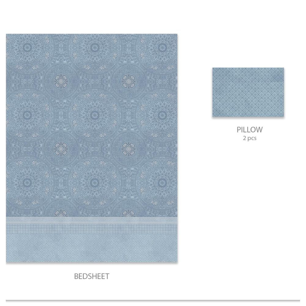 SANSKRITI LIPAN ART COTTON BLUE KING SIZE BED  SHEET