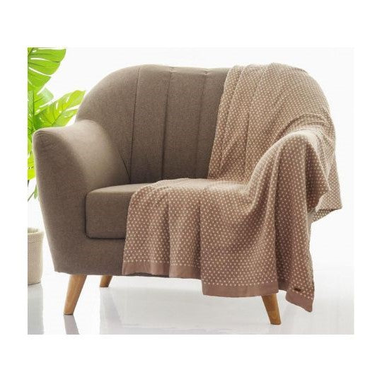 Tiny check Throw Knitted AC Throw Blanket stone natural 100% cotton
