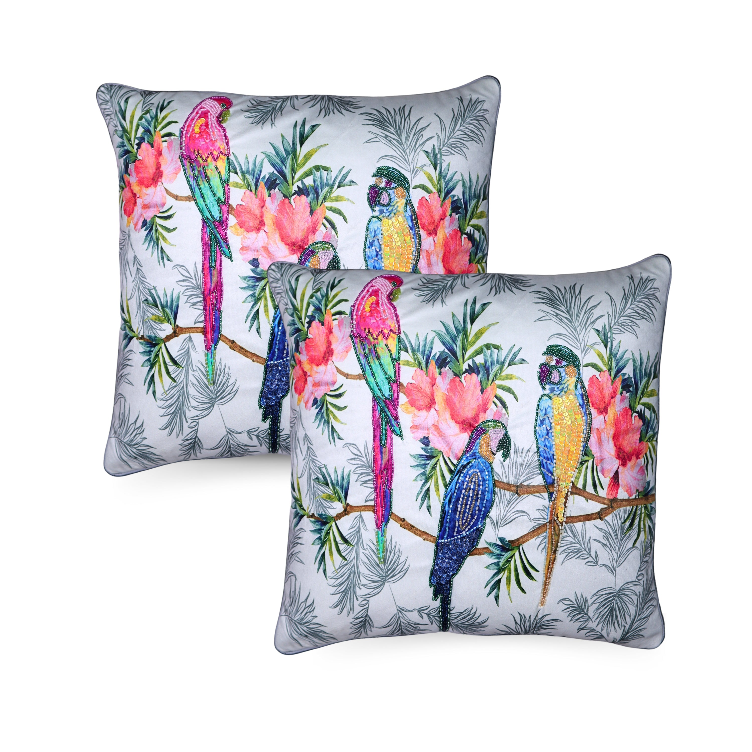 SWADE FABRIC  PRINT PARROT MULTI COLOR CUSHION COVER