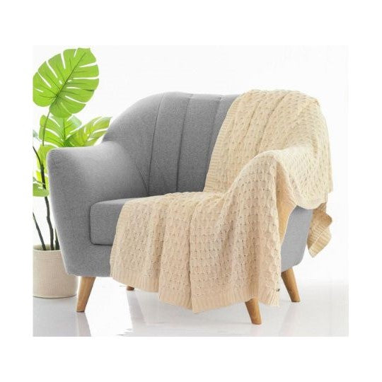 Kelly Knit Knitted AC Throw Blanket 100% COTTON NATURAL