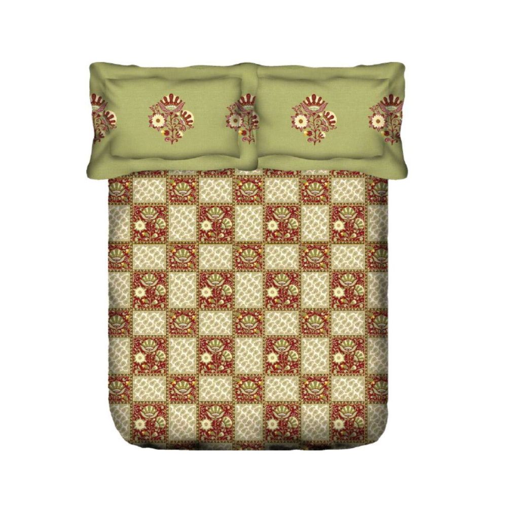 STELLAR  GEOMETRIC SUPER SOFT PRINTED COTTON LIGHT GREEN DOUBLE  BEDSHEET SET