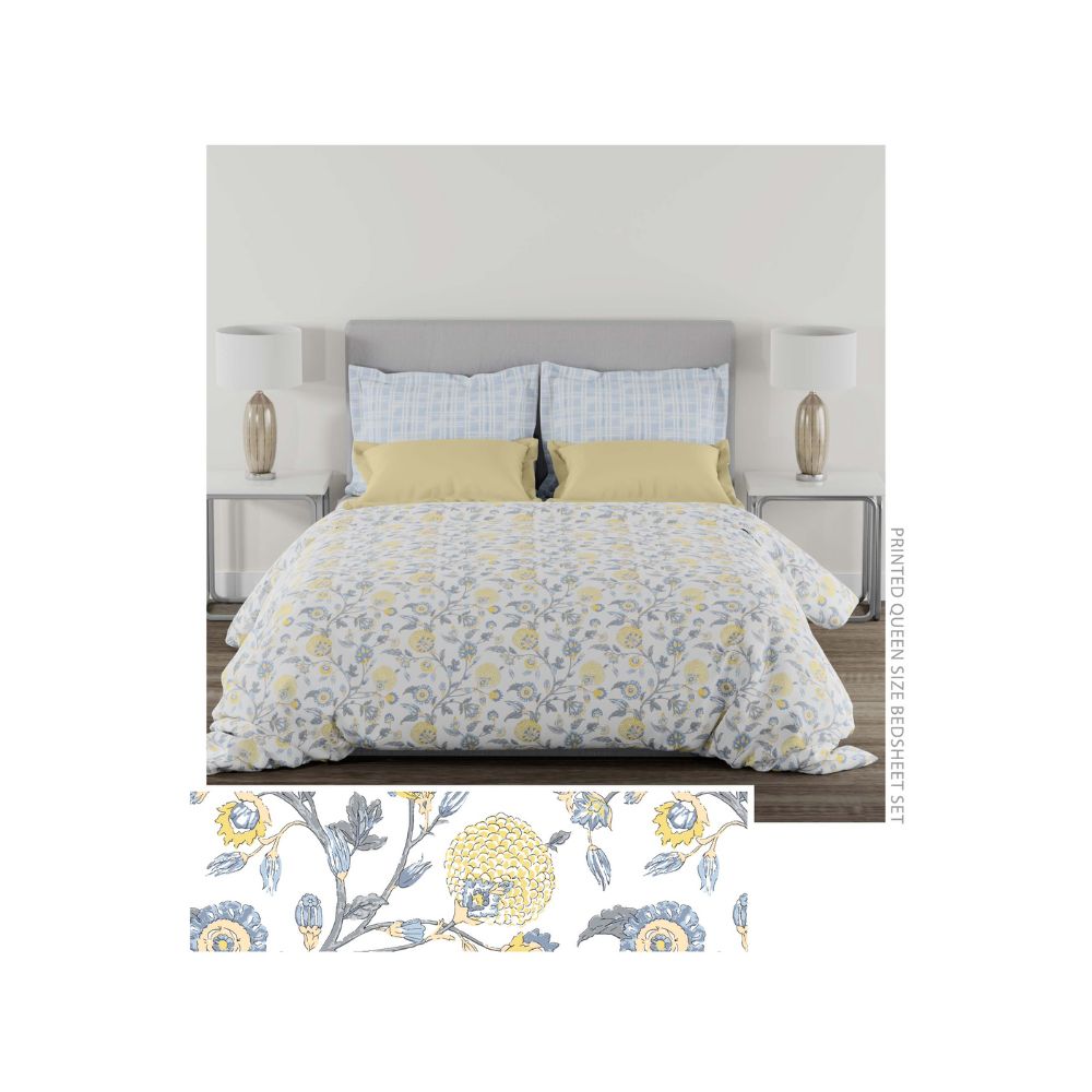 F-BLOCK BLUE COTTON  QUEEN SIZE  BEDSHEET