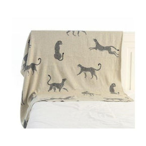 Leopard Knitted AC Throw Blanket Light Grey Melange, Dark Grey Melange, Natural Natural Melange