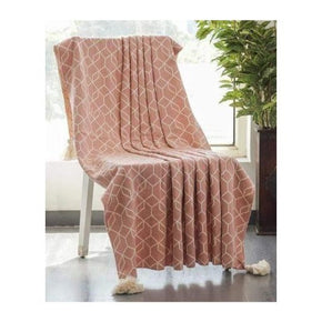 Trellis Knitted AC Throw Blanket blush and natural 100% cotton
