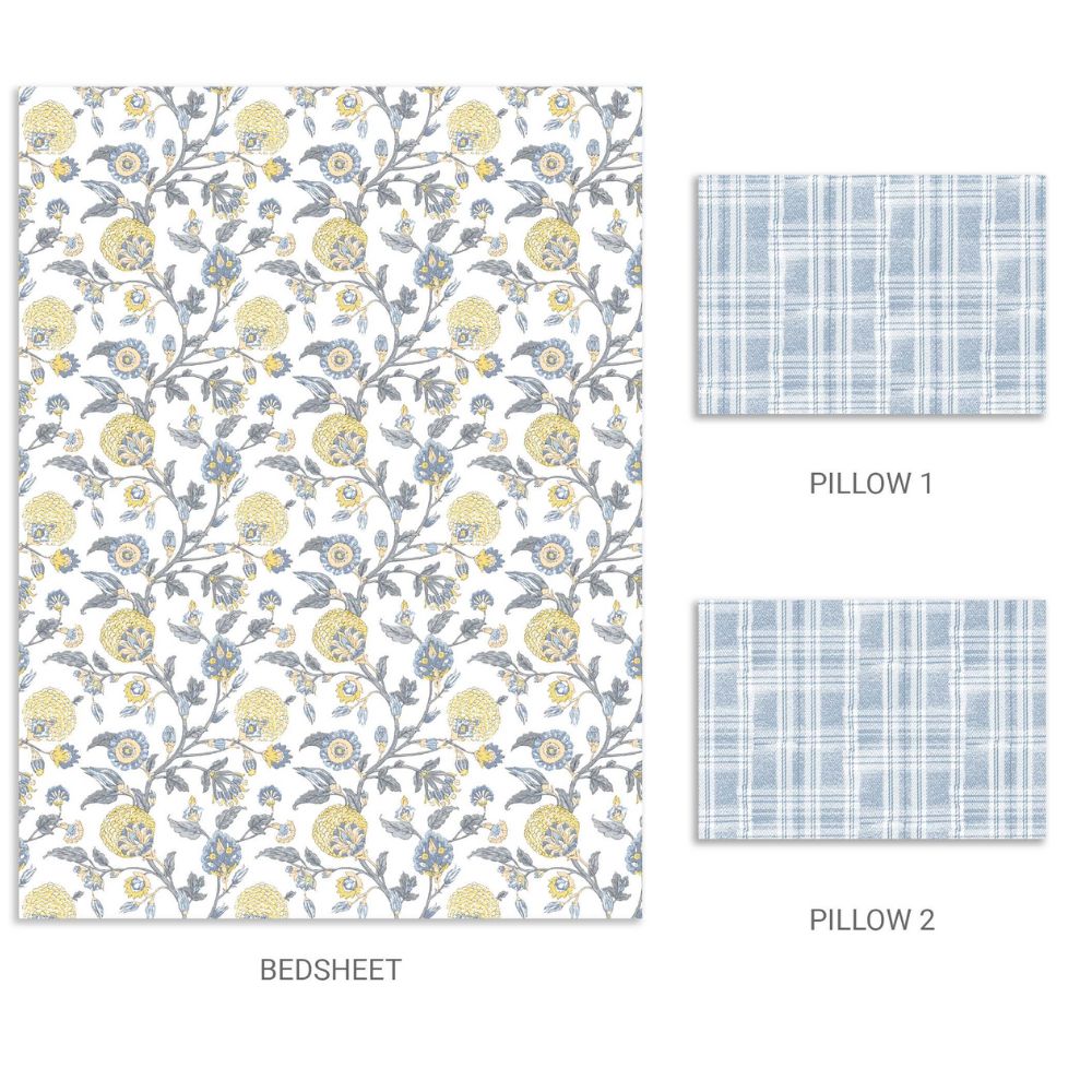 F-BLOCK BLUE COTTON  QUEEN SIZE  BEDSHEET
