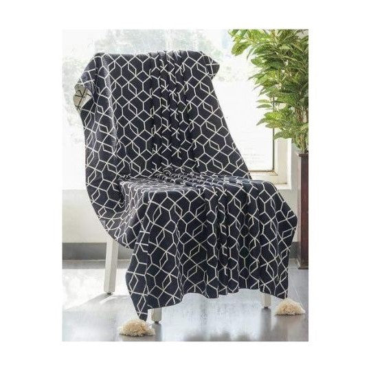 Trellis Knitted AC Throw Blanket black base and natural 100% cotton