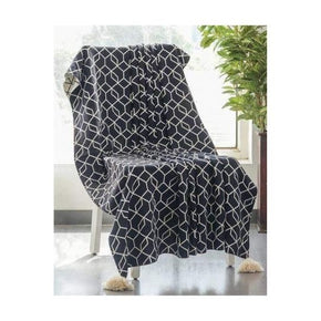Trellis Knitted AC Throw Blanket black base and natural 100% cotton