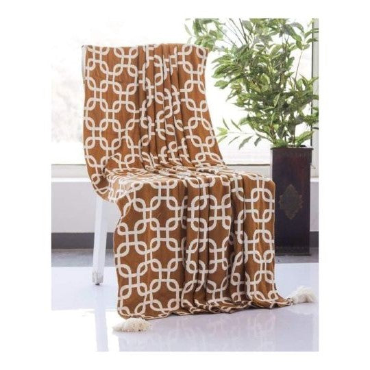 Stroke Knitted AC Throw Blanket BRONZE AND NATURAL 100% COTTON