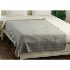 Tartan Check Single Bed Quilted Blanket Light Grey Melange & Natural