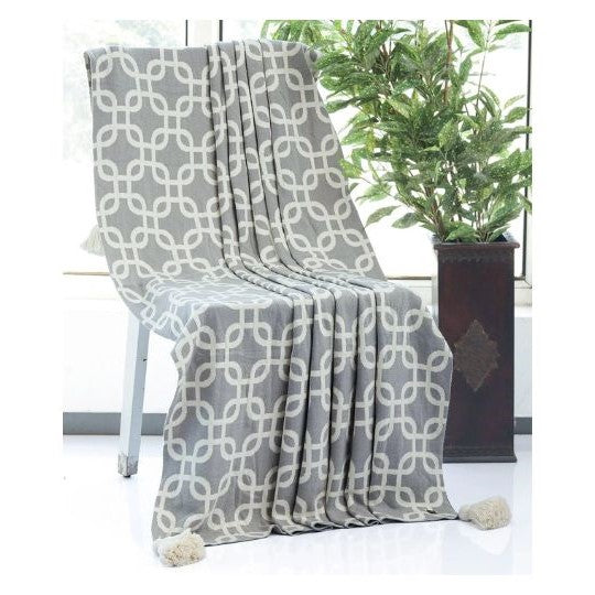Stroke Knitted AC Throw Blanket light gray and natural 100% cotton