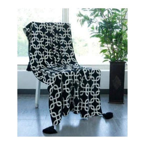 Stroke Knitted AC Throw Blanket 100% cotton natural and black
