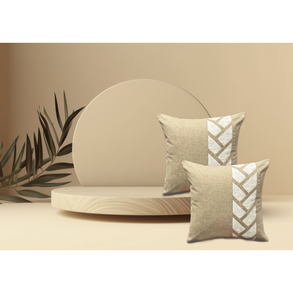 Cotton Texured Flap Designe Cushion Cover Conceal Zip LIGHT BROWN