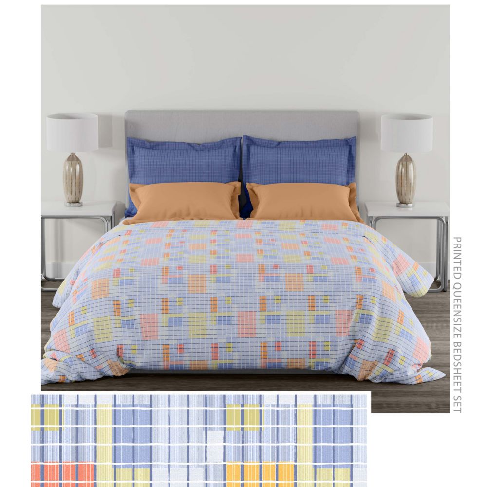 BROADWAY COTTON  BLUE QUEEN SIZE  BEDSHEET