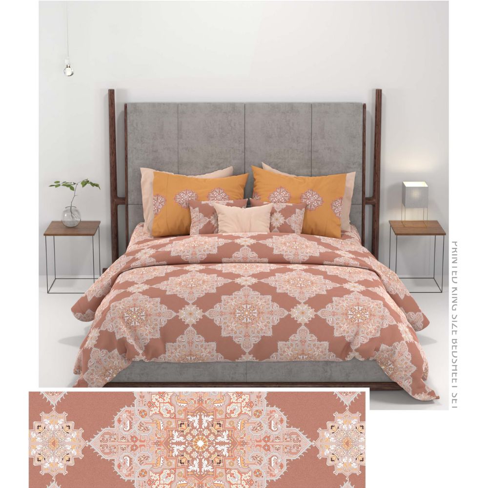CARNIVAL GOLD JHAROKHA MAUVE KING SIZE BED SHEET