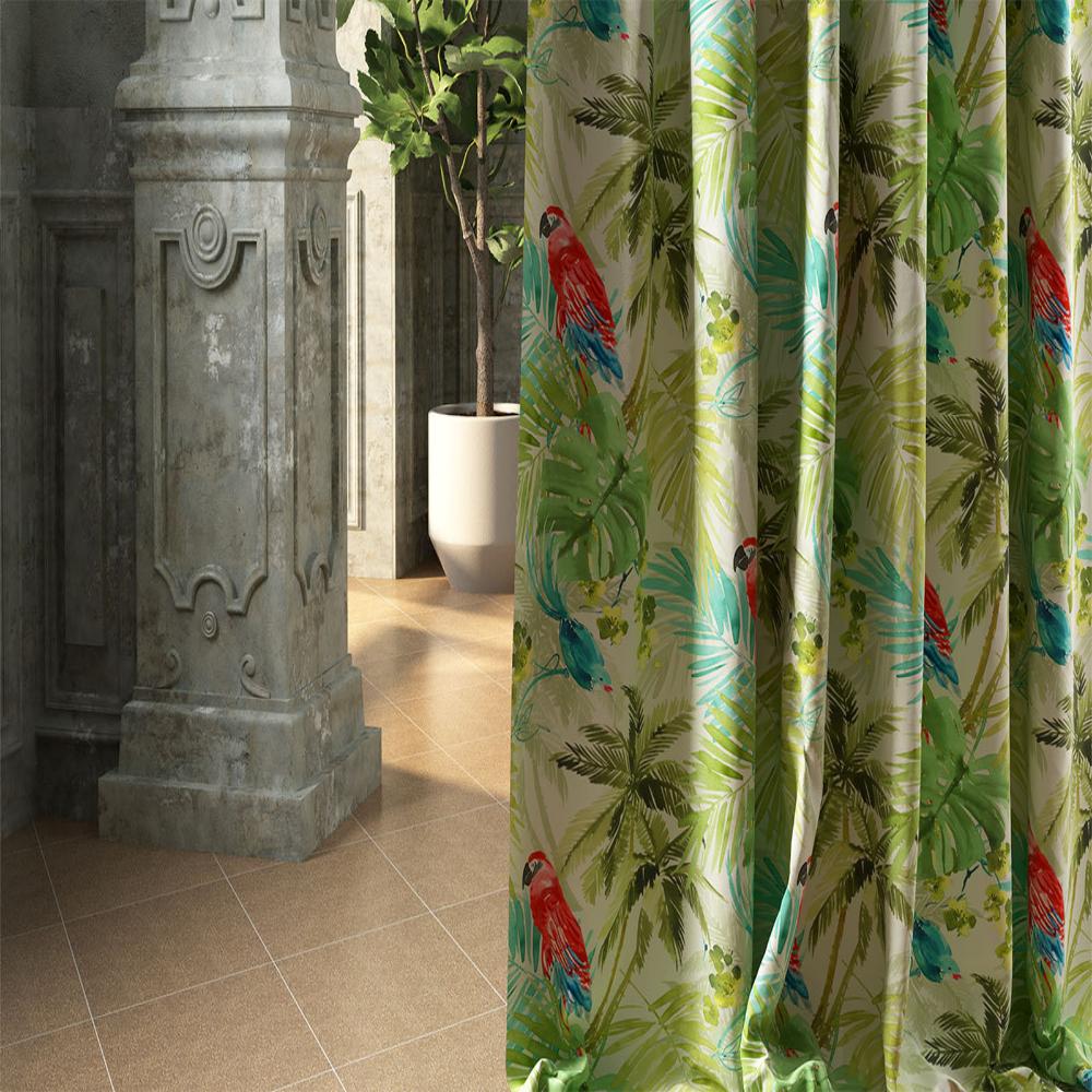 PRINTED CURTAIN FABRICS ADVENTURE RED PARROT GREEN BLUE