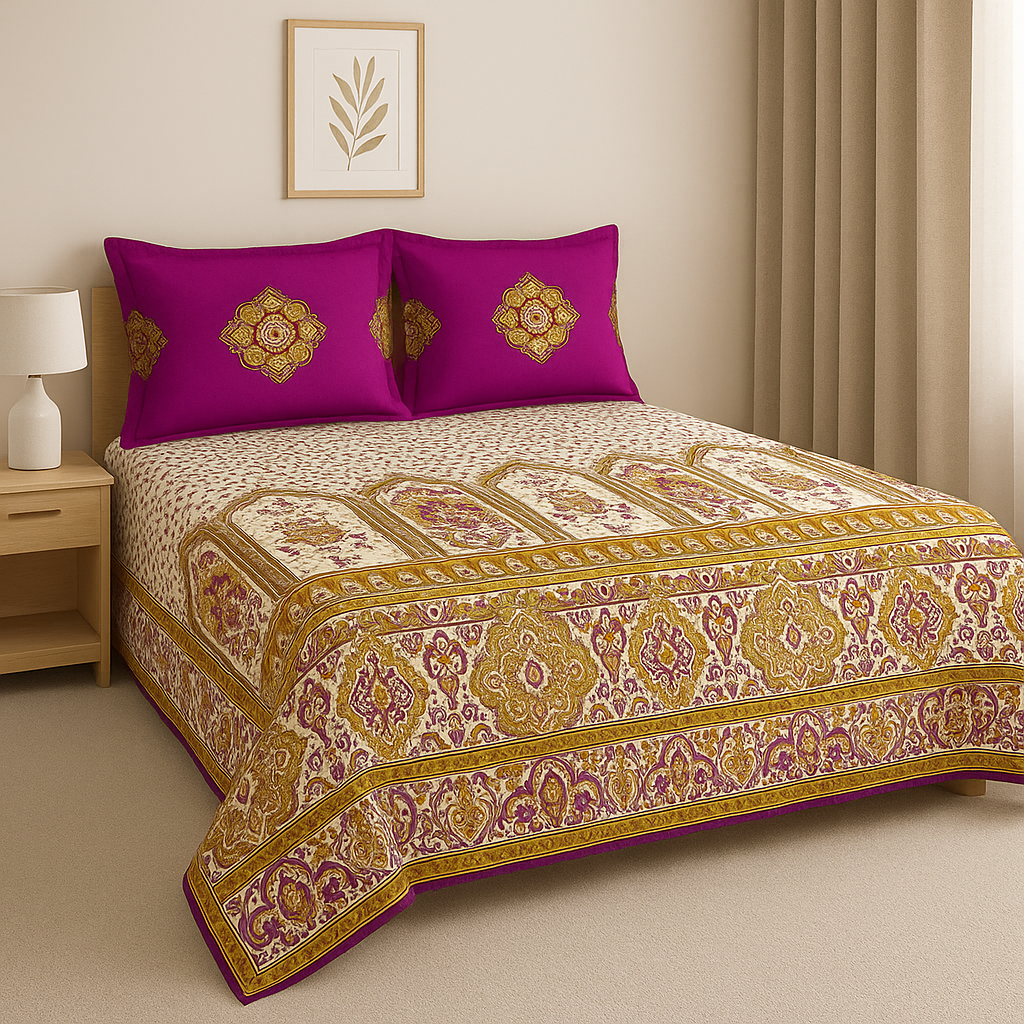 STELLAR SUPER SOFT COTTON PRINTED GEOMETRIC DARK PINK BEDSHEET