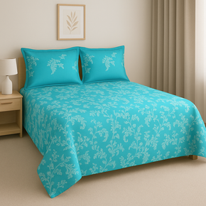DAZZLE PRINTED SUPER SOFT COTTON LIGHT BLUE DOUBLE BEDSHEET