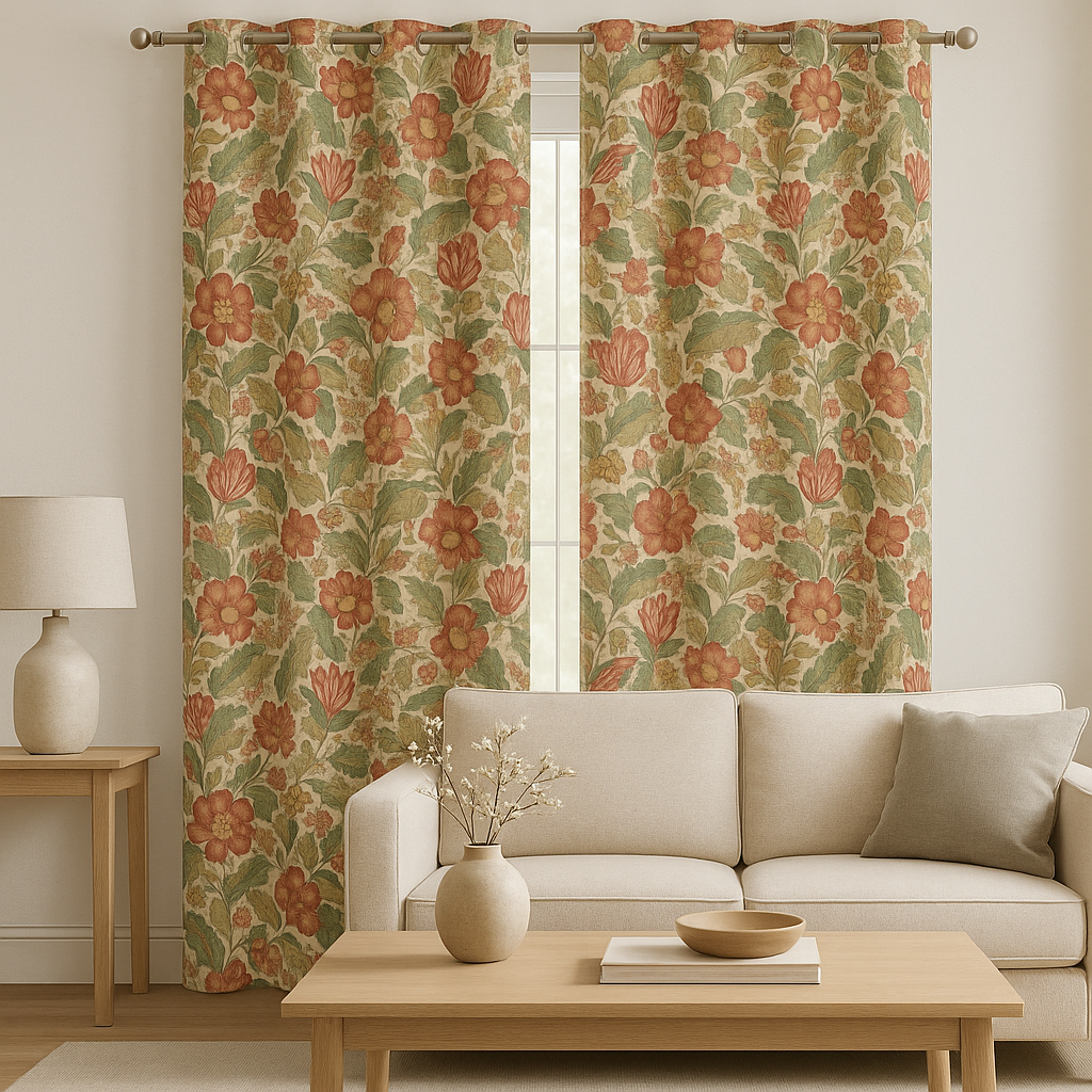 CINTHIA  PRINT FLOWERING RED CURTAIN FABRIC