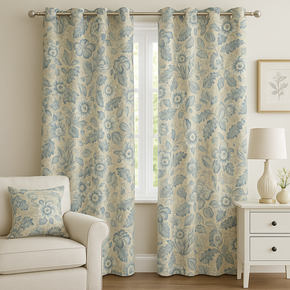 CINTHIA  PRINT BLUE LEAVES CURTAIN  FABRIC