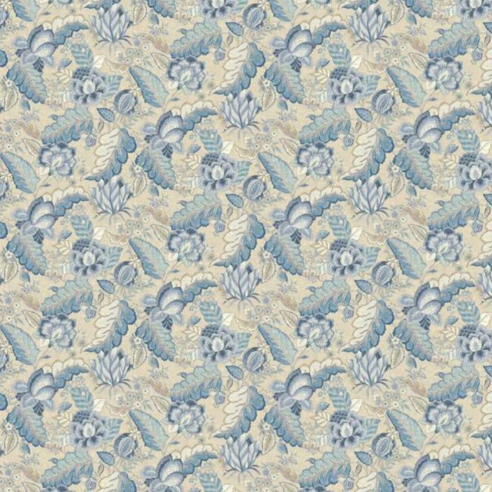 CINTHIA  PRINT BLUE LEAVES CURTAIN  FABRIC