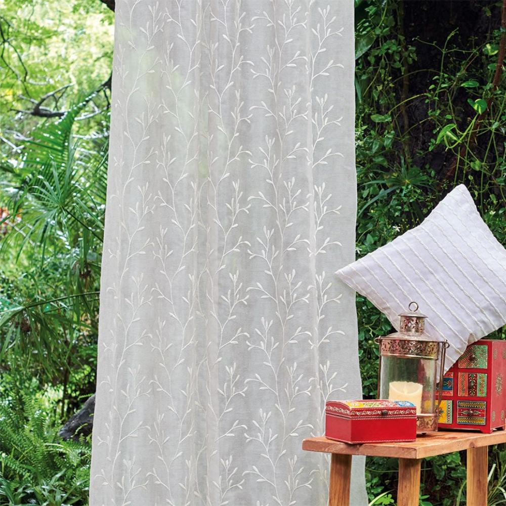 CROWN EMBROIDERY POLYESTER LEAF SHEER CURTAIN FABRICS