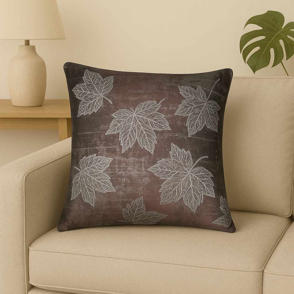 POLI SILK LEAF EMBROIDED CUSHION COVER