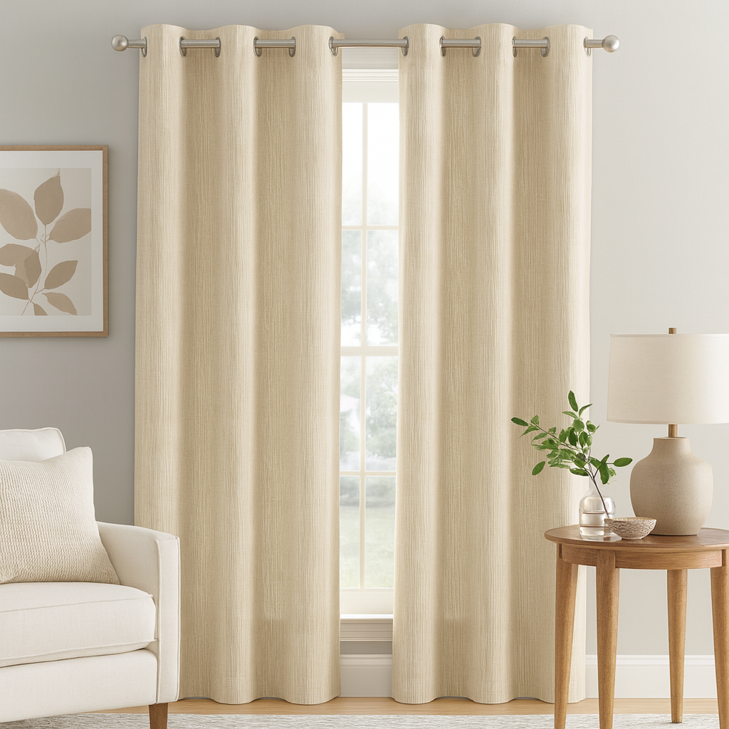 Premium Ready Curtain – Metallic Sheen Texture Beige Mist Design