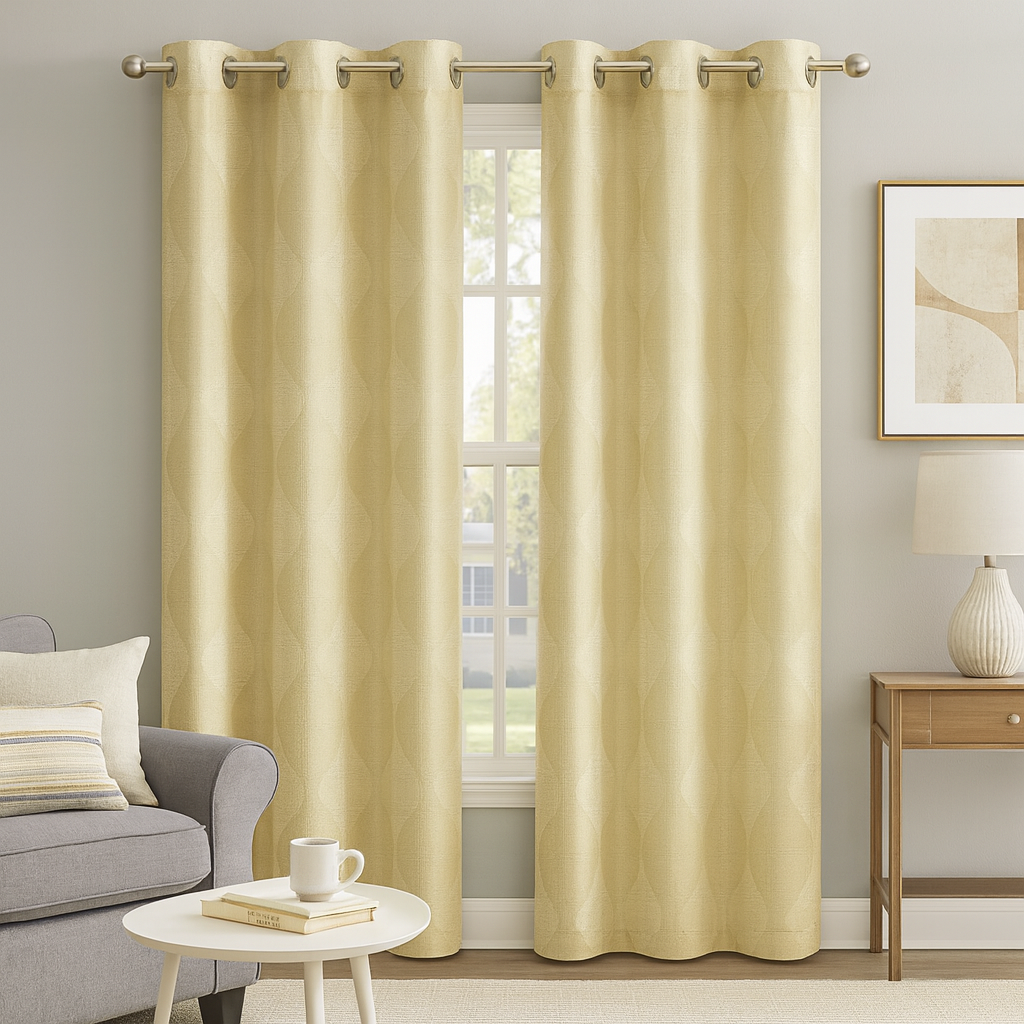 Premium Ready Curtain – Beige Jacquard  Mirage Wave Design
