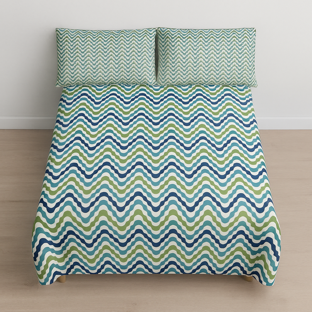 DAZZLE PRINTED GREEN  COTTON DOUBLE  BEDSHEET