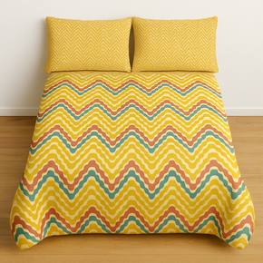 DAZZLE COTTON YELLOW RED PRINTED DOUBLE SET WITH 2 POLLOW COVER  BEDSHEET