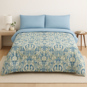 DAZZLE PRINTED GEOMETRIC BLUE COTTON DOUBLE BEDSHEET