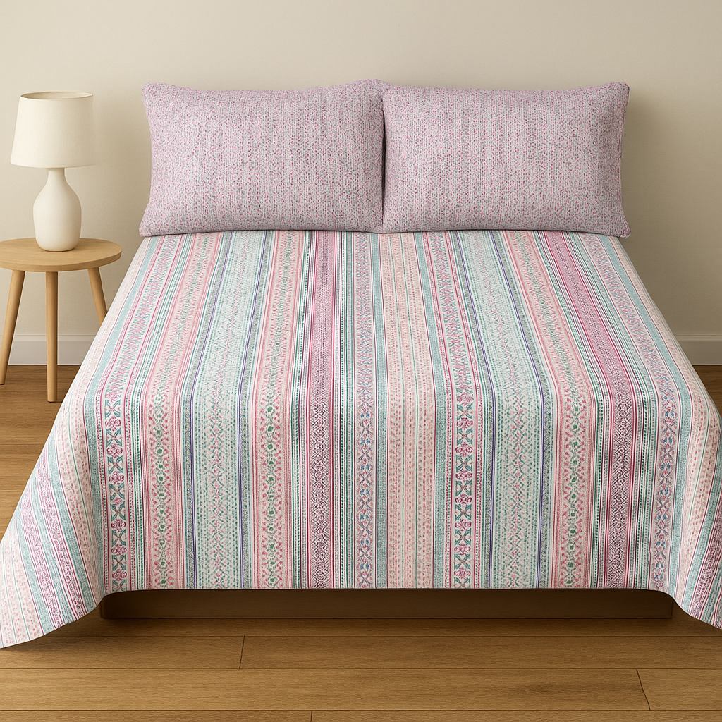 DAZZLE PRINTED GEOMETRIC PINK SUPER SOFT COTTON  DOUBLE  BEDSHEET