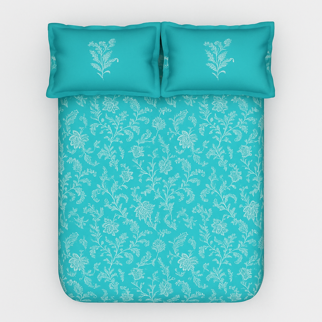 DAZZLE PRINTED SUPER SOFT COTTON LIGHT BLUE DOUBLE BEDSHEET