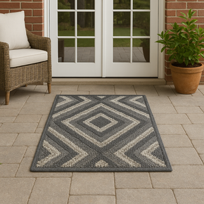 SANDRO JUTE DOORMAT  GEOMETRIC WHITE GRAY  100% POLYESTER