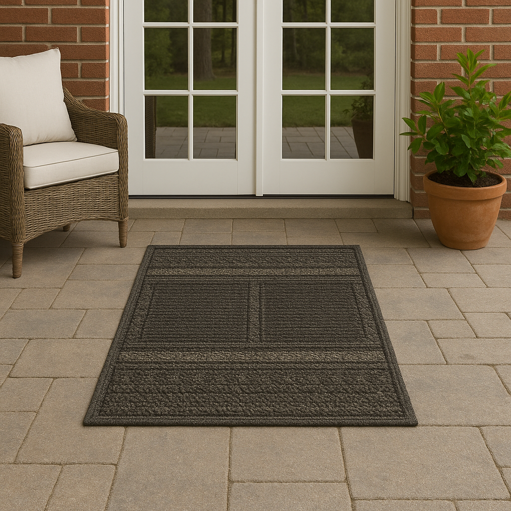 SANDRO JUTE DOORMAT BROWN GRAY GEOMETRIC  100% POLYESTER