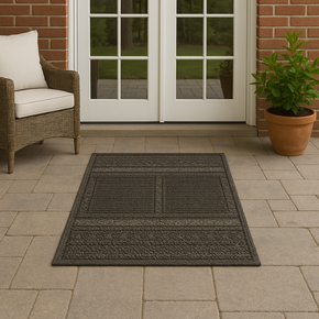 SANDRO JUTE DOORMAT BROWN GRAY GEOMETRIC  100% POLYESTER