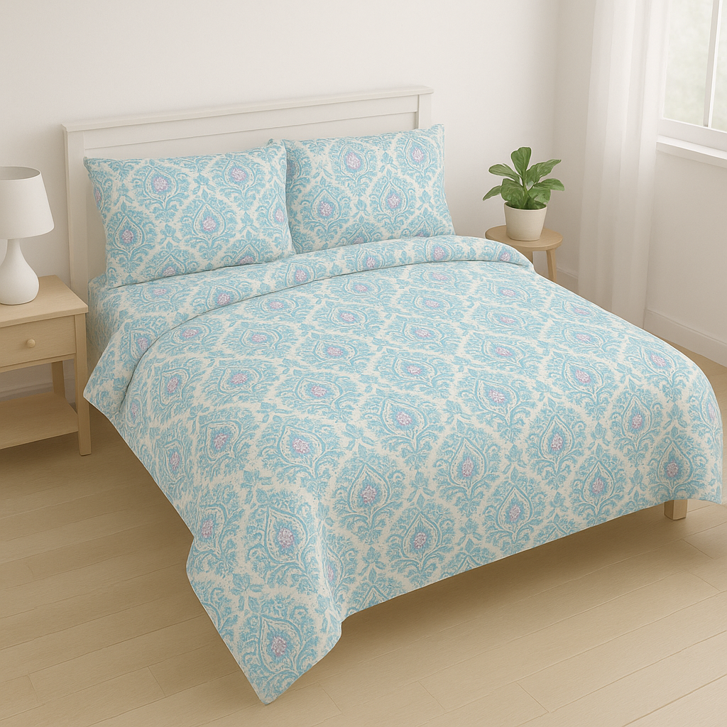 ELDORA AW SUPER SOFT KING SIZE COTTON BLUE DESIGN GEOMETRIC BEDSHEET