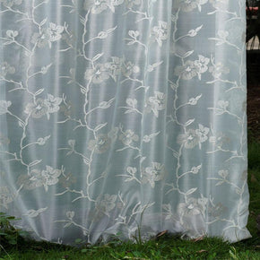 ELEGANT EMBROIDERY POLYESTR WHITE FLOWERING LEAF SHEER CURTAIN FABRIC