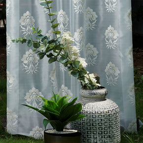 ELEGANT EMBROIDERY POLYESTER WHITE GRAY FLOWERING SHEER FABRIC