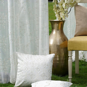 ELEGANT EMBROIDERY POLYESTER SHEER WHITE ZIGZAG CURTAIN FABRIC